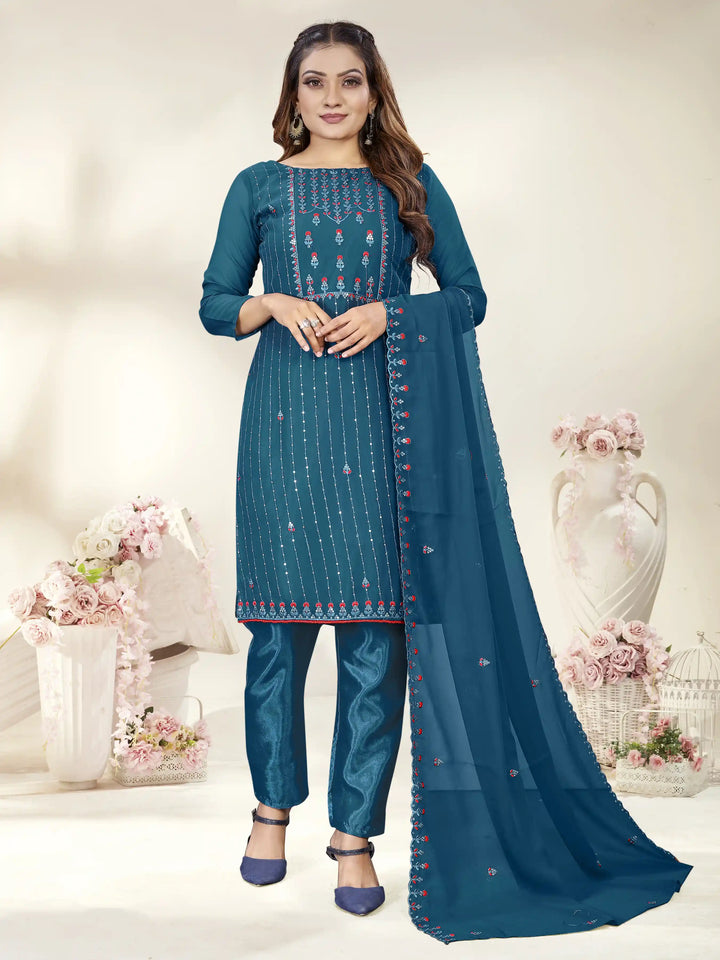 Designer Embroidery Work Kurtis Set | Georgette Top & Santoon Bottom
