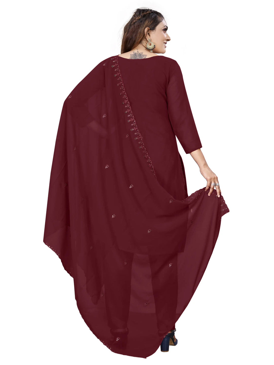 Designer Embroidery Work Kurtis Set | Georgette Top & Santoon Bottom