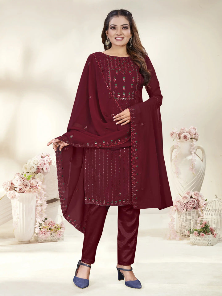 Designer Embroidery Work Kurtis Set | Georgette Top & Santoon Bottom