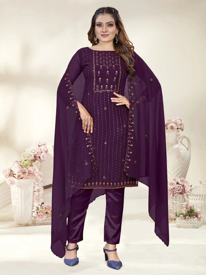 Designer Embroidery Work Kurtis Set | Georgette Top & Santoon Bottom