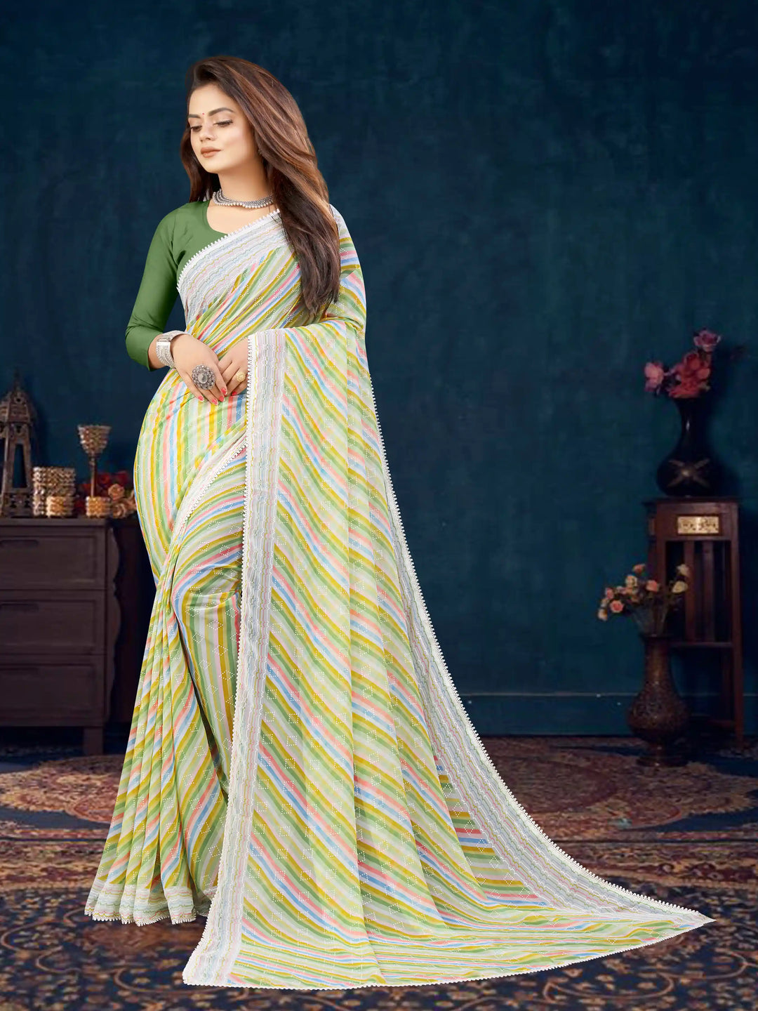 Elegant Georgette Printed Saree | Banglori Blouse for Weddings & Special Events