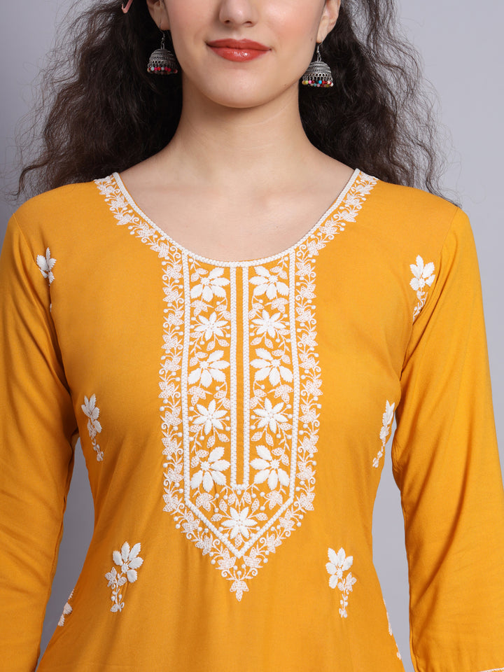 Elegant Rayon Kurti | Beautiful Lucknowi Chikankari Work