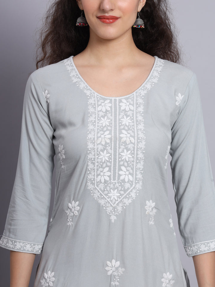 Elegant Rayon Kurti | Beautiful Lucknowi Chikankari Work