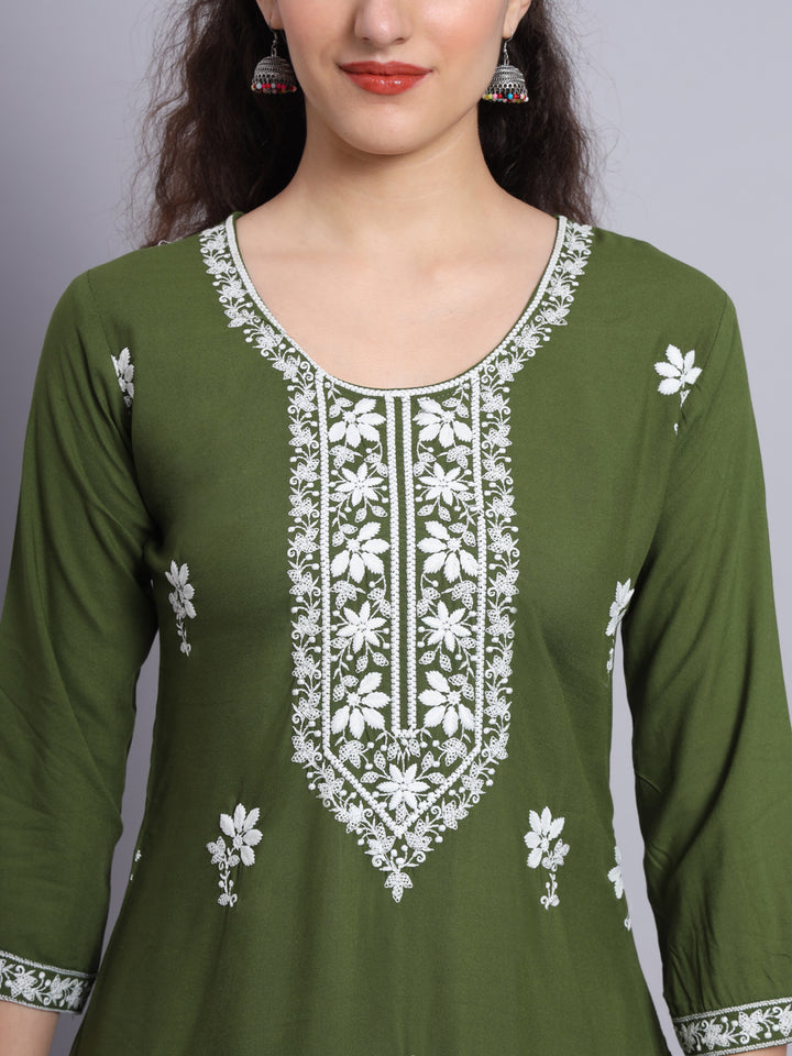 Elegant Rayon Kurti | Beautiful Lucknowi Chikankari Work