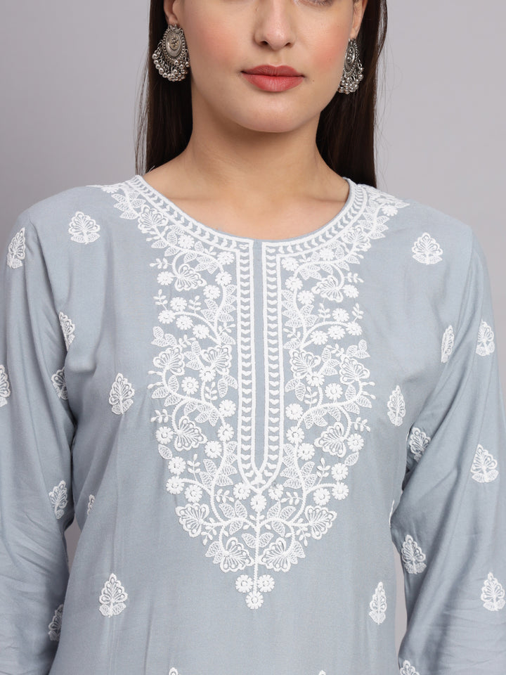 Stylish Rayon Kurti | Beautiful Lucknowi Chikankari Embroidery