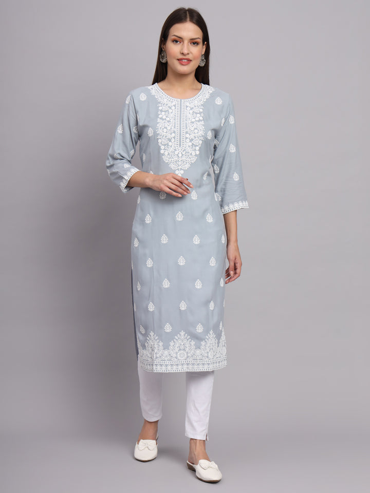 Stylish Rayon Kurti | Beautiful Lucknowi Chikankari Embroidery