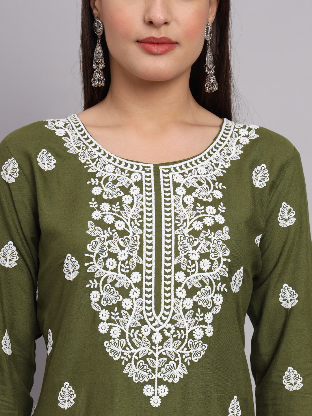 Stylish Rayon Kurti | Beautiful Lucknowi Chikankari Embroidery