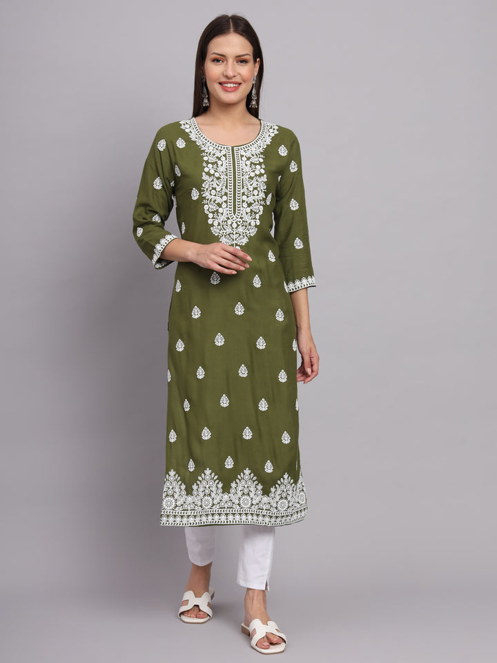 Stylish Rayon Kurti | Beautiful Lucknowi Chikankari Embroidery