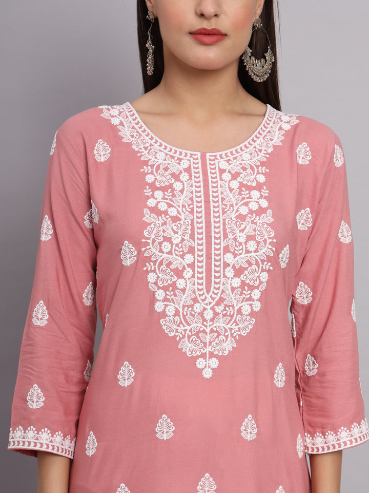 Stylish Rayon Kurti | Beautiful Lucknowi Chikankari Embroidery