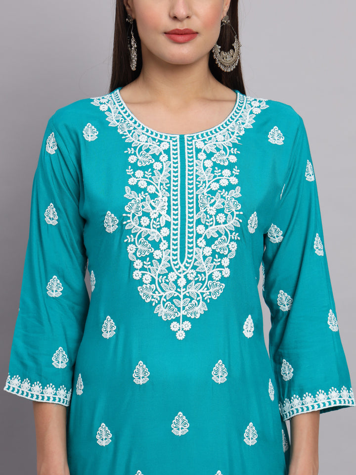 Stylish Rayon Kurti | Beautiful Lucknowi Chikankari Embroidery