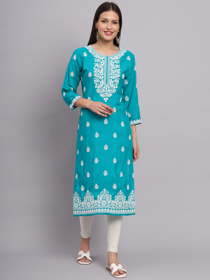 Stylish Rayon Kurti | Beautiful Lucknowi Chikankari Embroidery