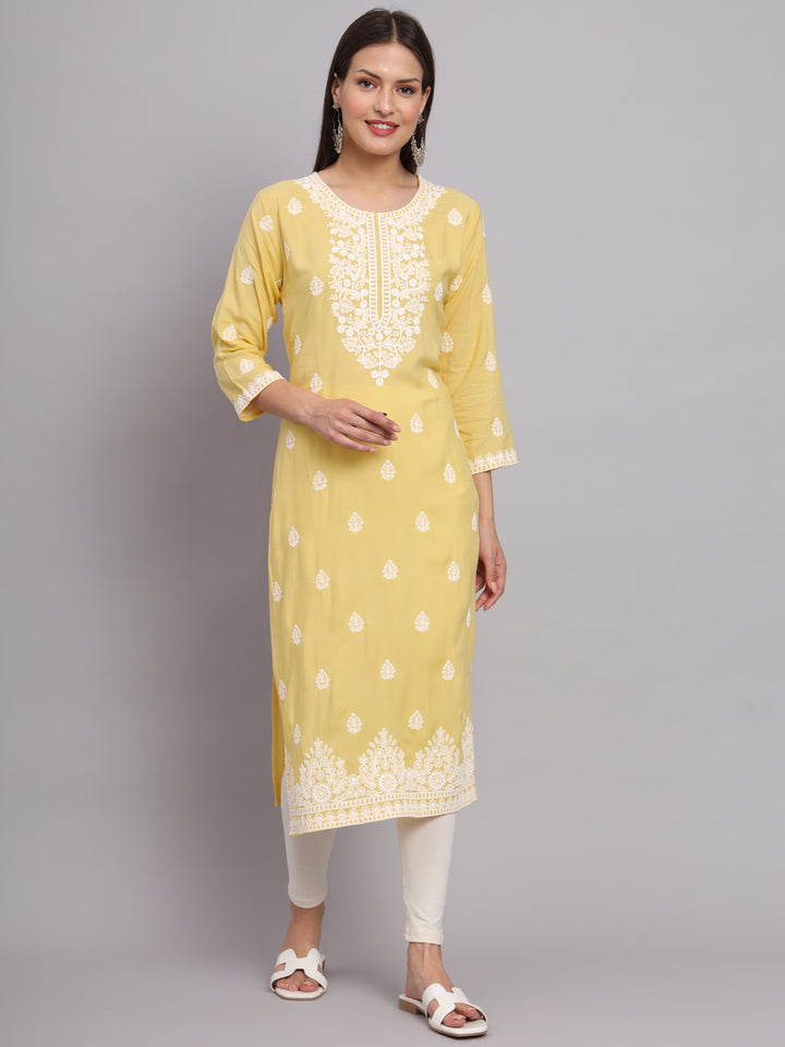 Stylish Rayon Kurti | Beautiful Lucknowi Chikankari Embroidery