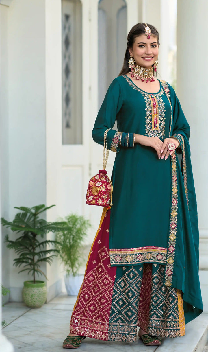 Elegant Georgette Palazzo Set with Exquisite Embroidery | Perfect for Weddings & Festive Wear