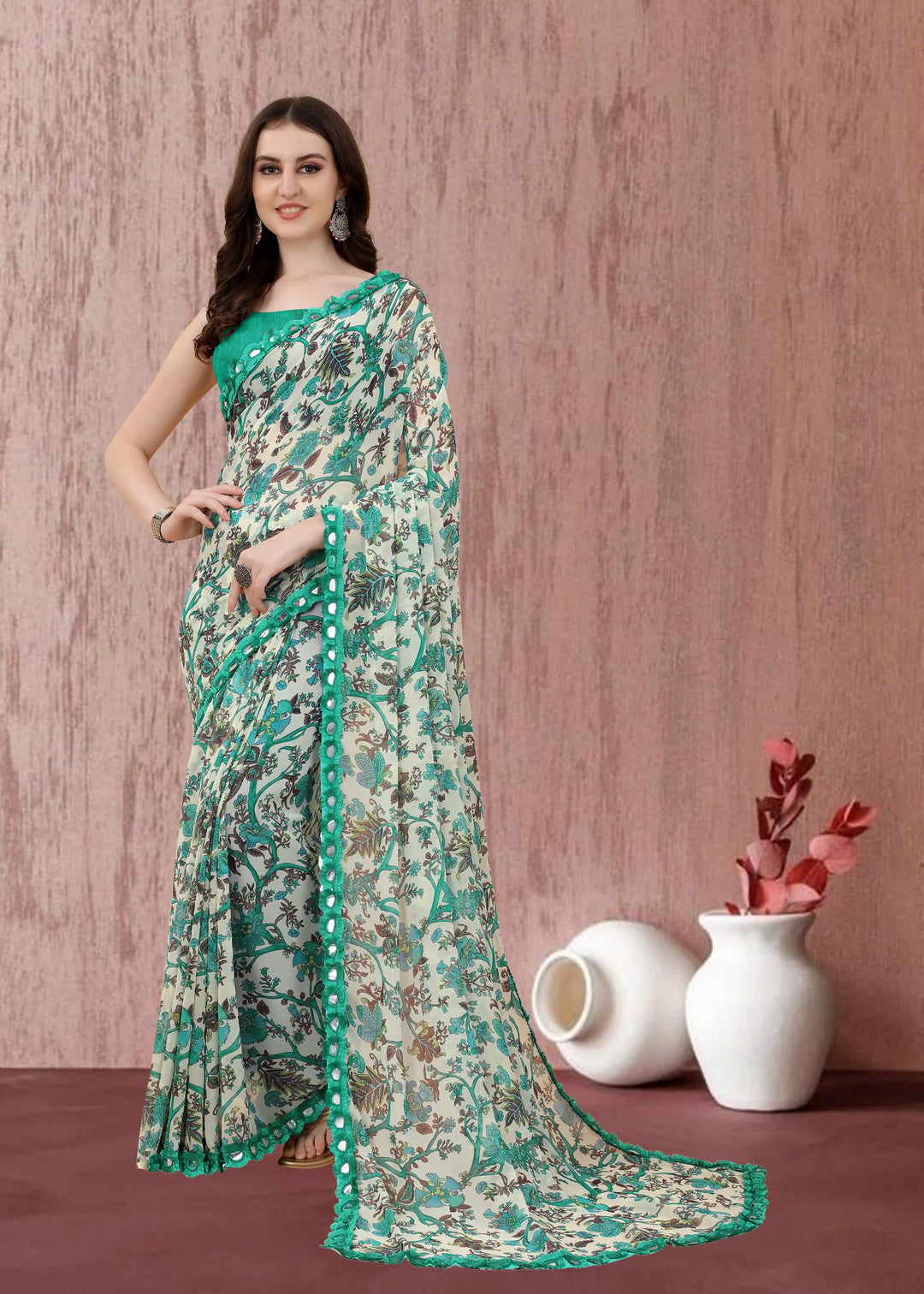 Georgette Printed Saree | Banglori Blouse for Weddings, Parties & Pooja Wear