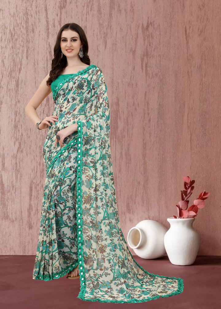 Georgette Printed Saree | Banglori Blouse for Weddings, Parties & Pooja Wear