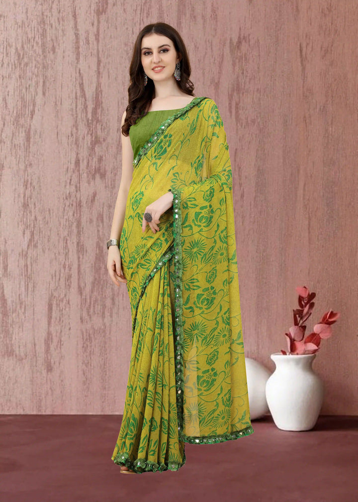 Stylish Georgette Saree | Printed Design & Banglori Blouse for Party Occasions