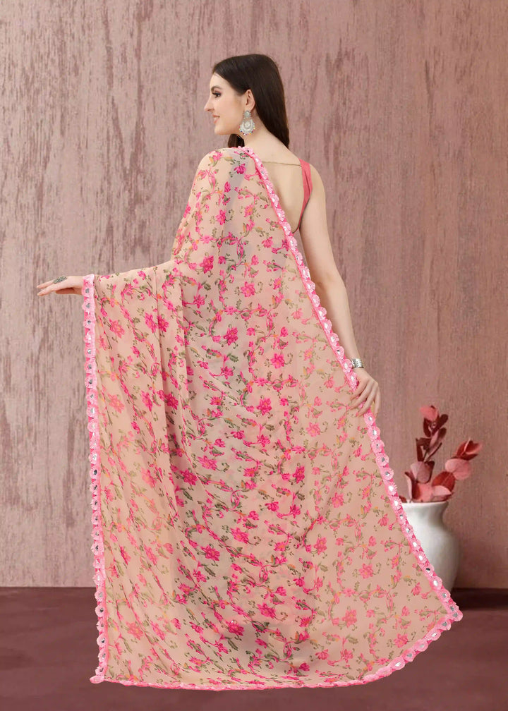 Georgette Printed Saree | Banglori Blouse for Traditional Weddings & Poojas