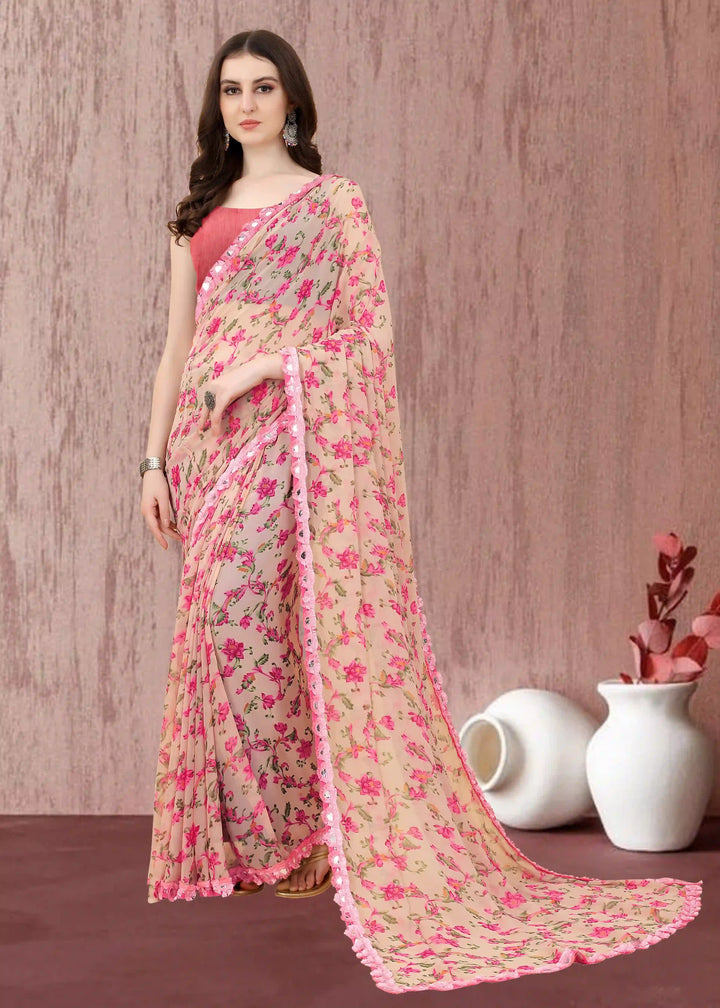 Georgette Printed Saree | Banglori Blouse for Traditional Weddings & Poojas