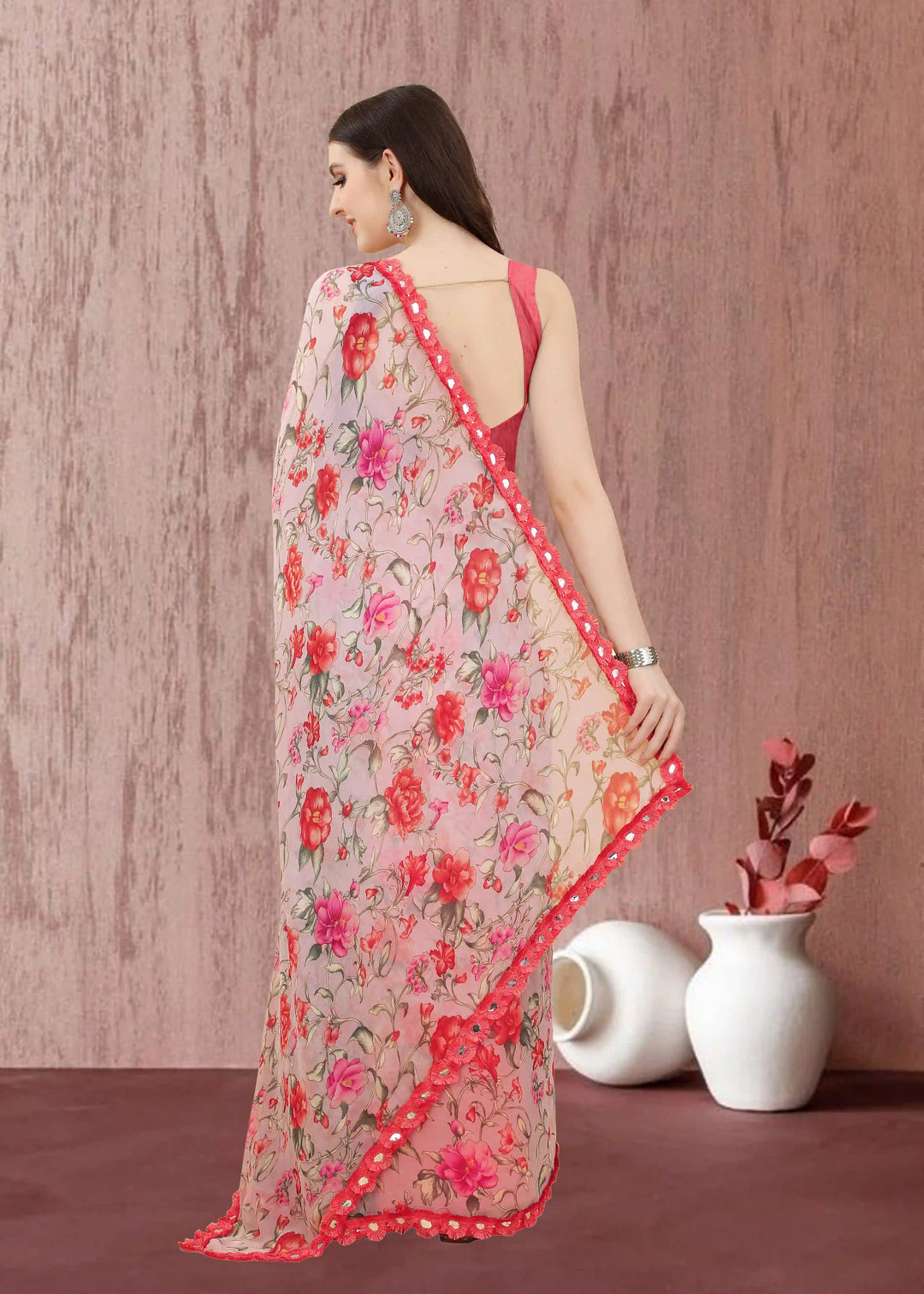 Georgette Printed Saree | Banglori Blouse for Traditional Weddings & Poojas