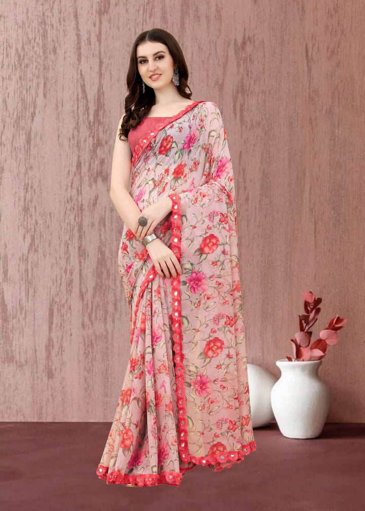 Georgette Printed Saree | Banglori Blouse for Traditional Weddings & Poojas