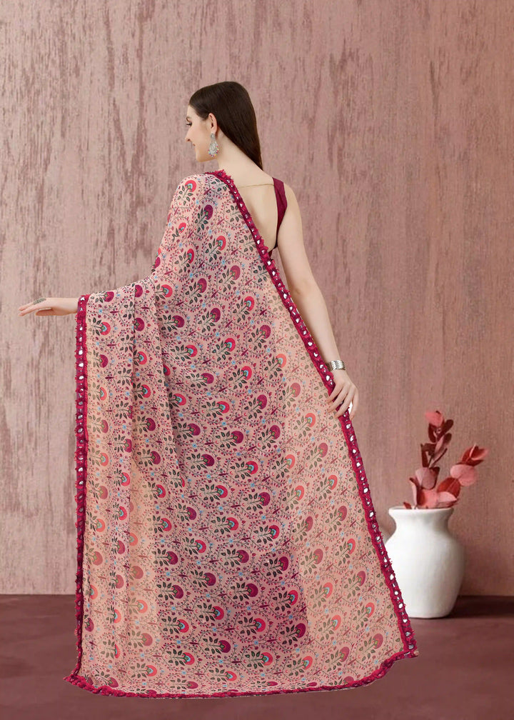 Elegant Georgette Saree | Printed Design with Banglori Blouse for Party Fashion