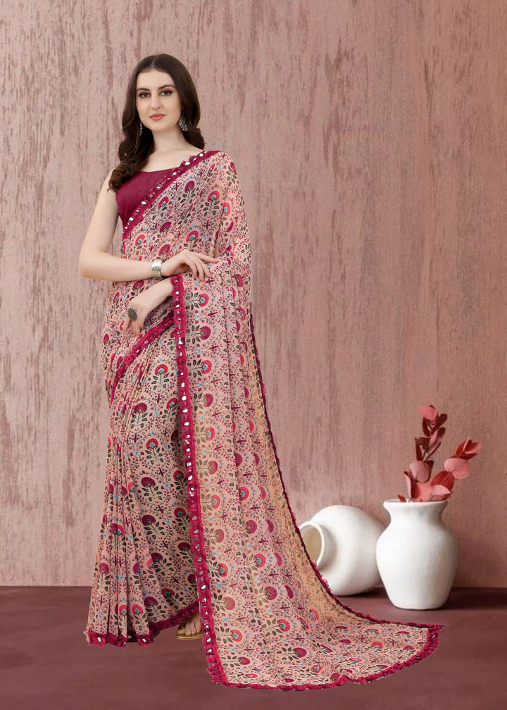 Elegant Georgette Saree | Printed Design with Banglori Blouse for Party Fashion