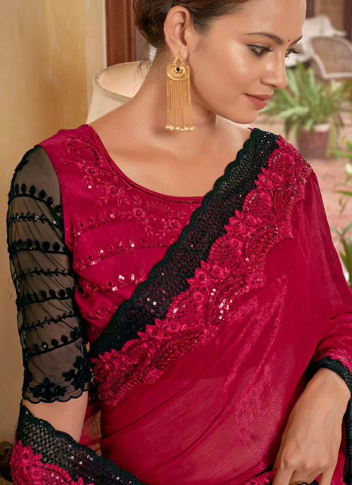 Sitara Chiffon Lace-Work Saree | Traditional Wedding & Party Wear