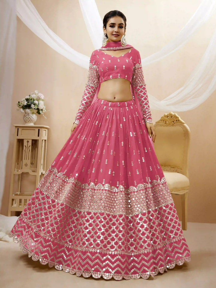 Georgette Lehenga Choli | Soft Net Dupatta with Sequins Zari Embroidery for weddings