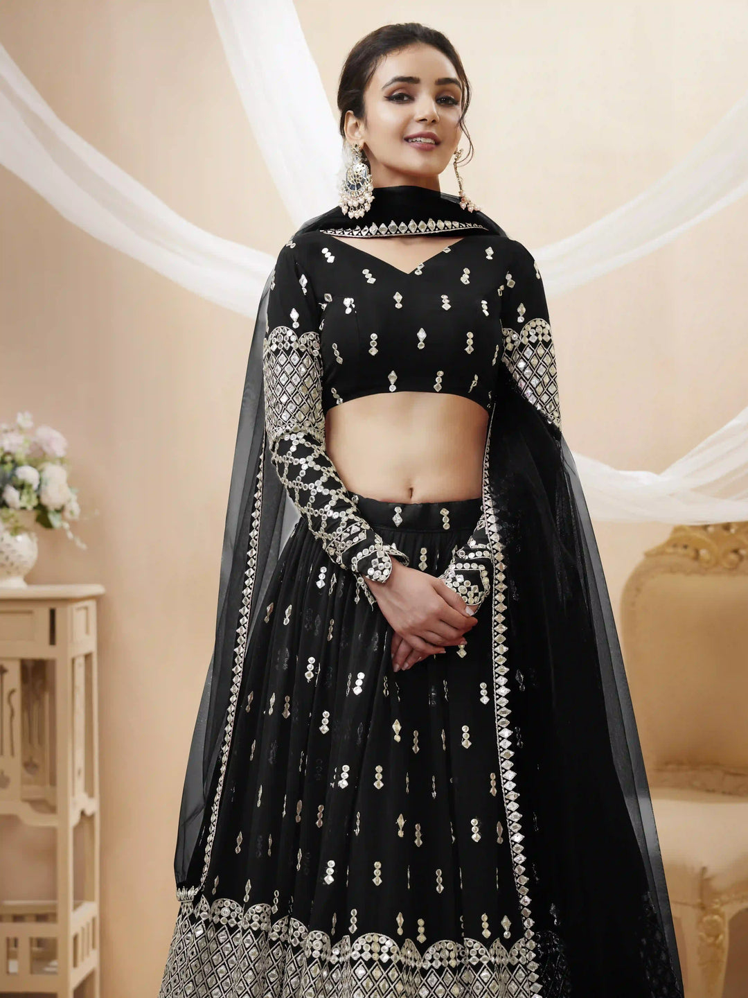 Georgette Lehenga Choli | Soft Net Dupatta with Sequins Zari Embroidery for weddings