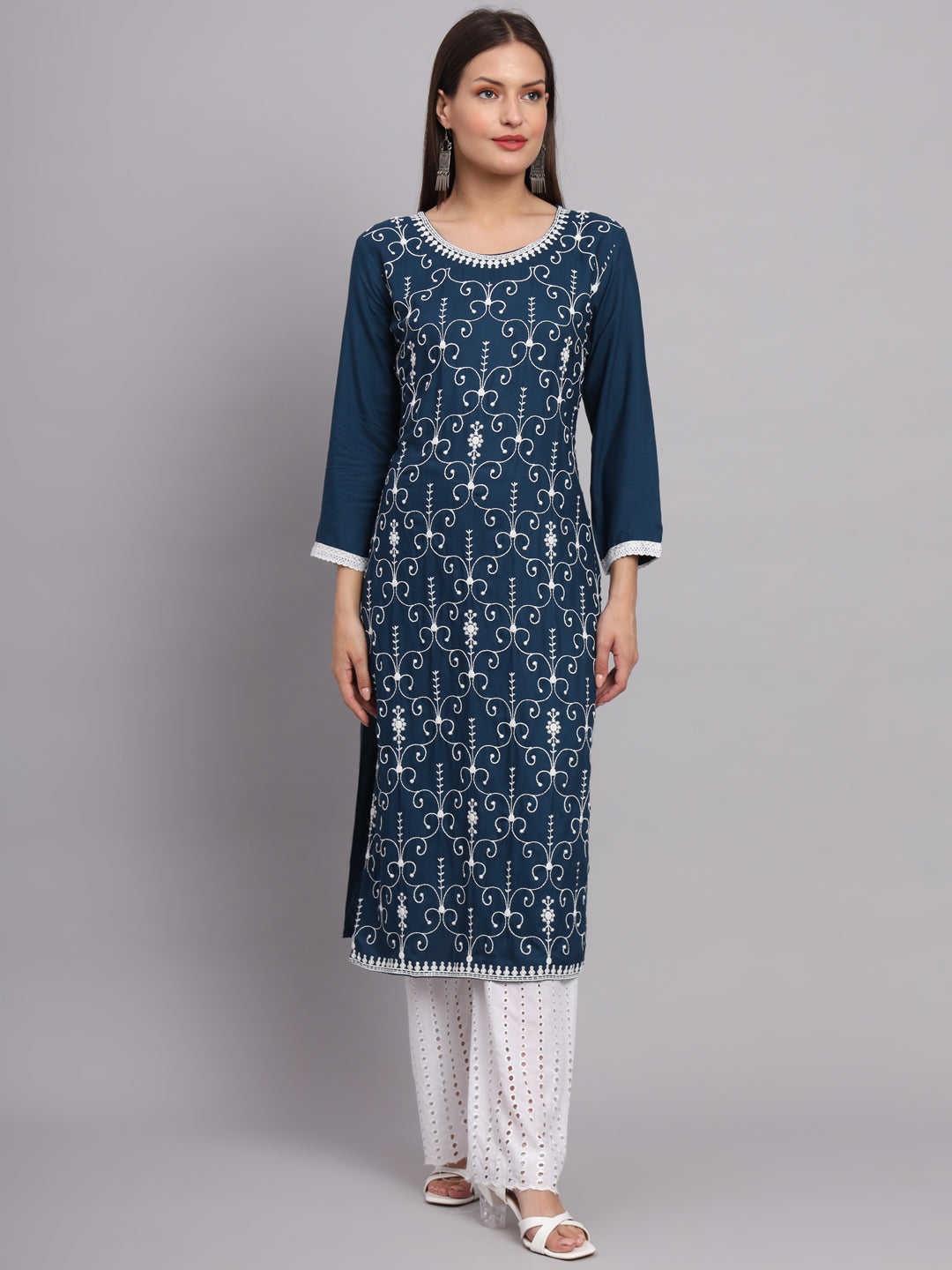 Rayon Kurti for Women | Lucknowi Chikankari Embroidery Art