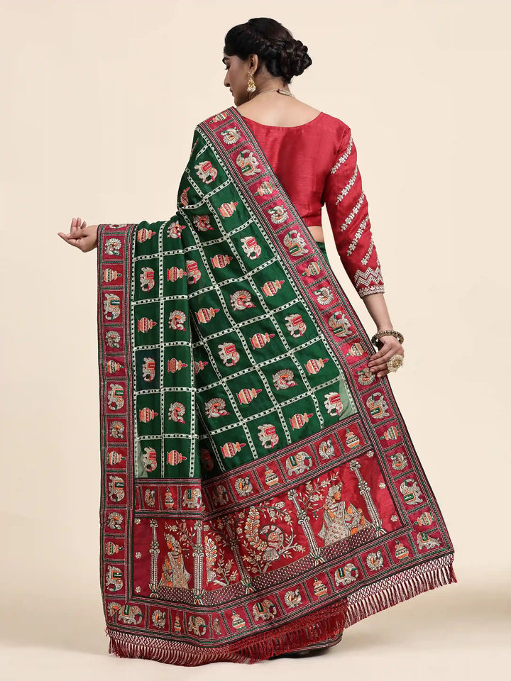 Elegant Vichitra-Silk Saree | Heavy-Embroidery & Diamond-Work Wedding Wear