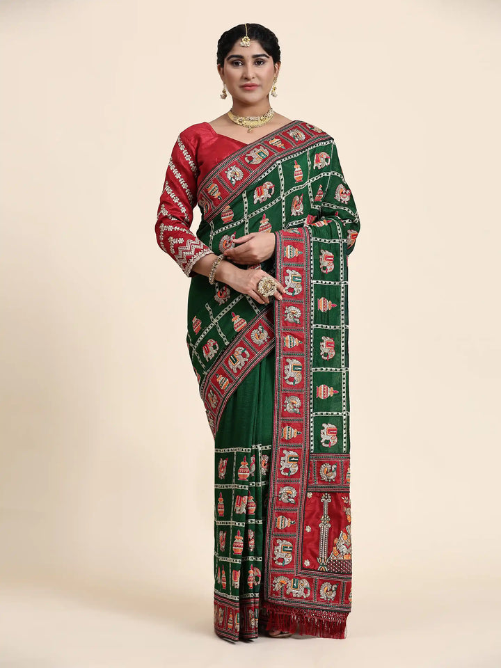 Elegant Vichitra-Silk Saree | Heavy-Embroidery & Diamond-Work Wedding Wear