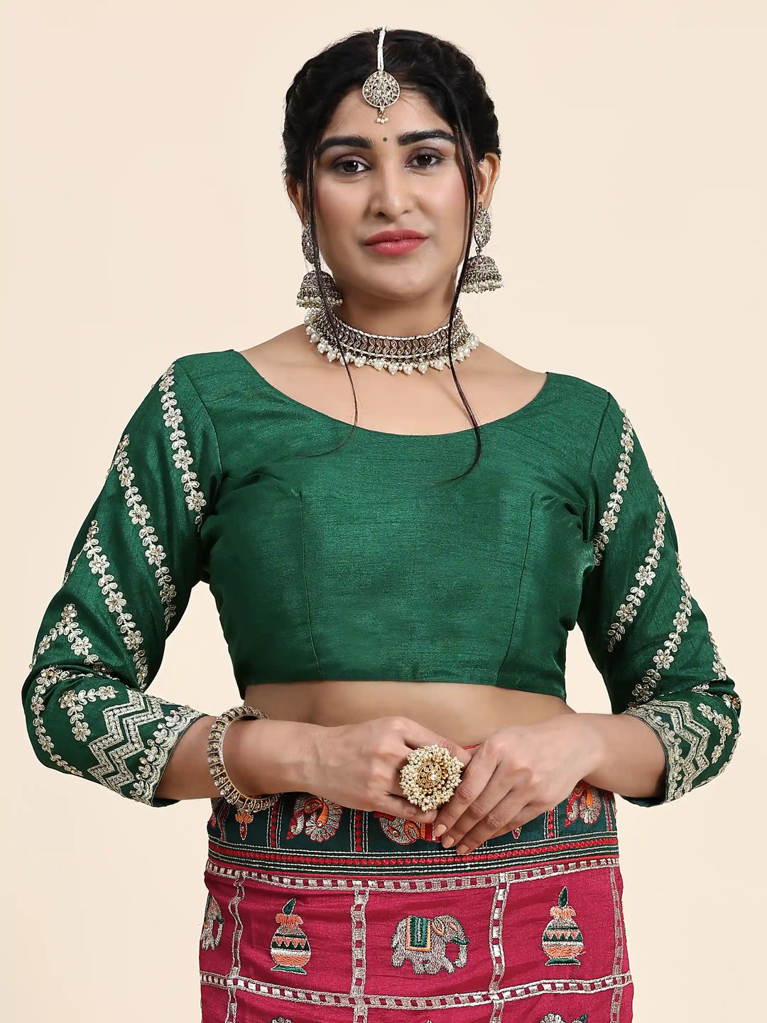 Elegant Vichitra-Silk Saree | Heavy-Embroidery & Diamond-Work Wedding Wear