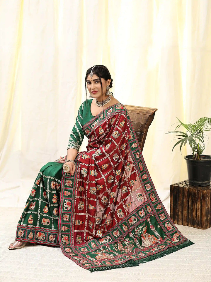 Elegant Vichitra-Silk Saree | Heavy-Embroidery & Diamond-Work Wedding Wear