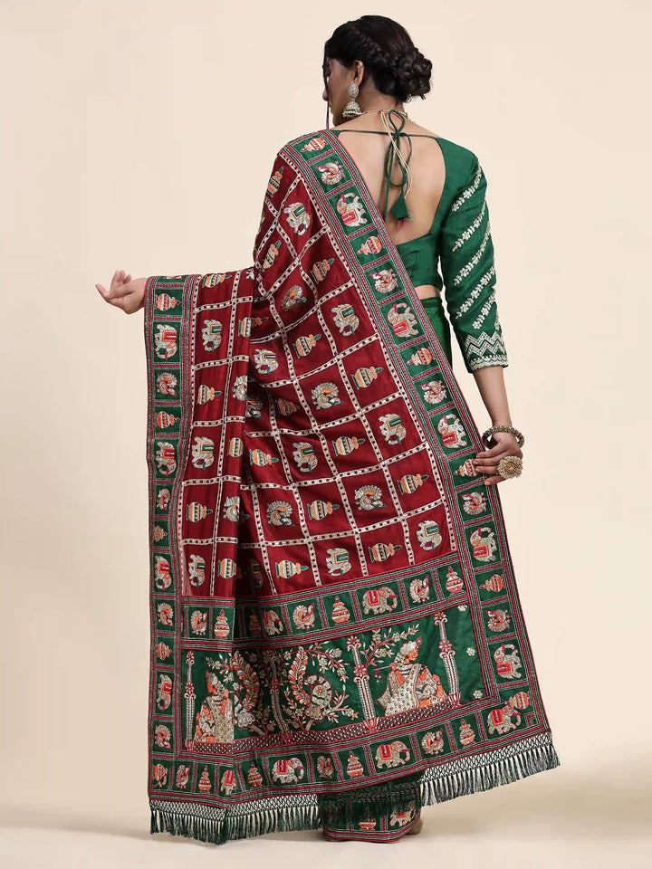 Elegant Vichitra-Silk Saree | Heavy-Embroidery & Diamond-Work Wedding Wear