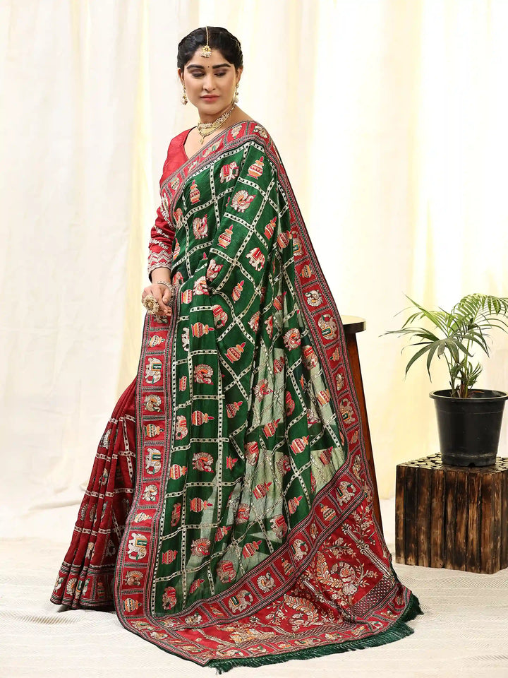 Elegant Vichitra-Silk Saree | Heavy-Embroidery & Diamond-Work Wedding Wear