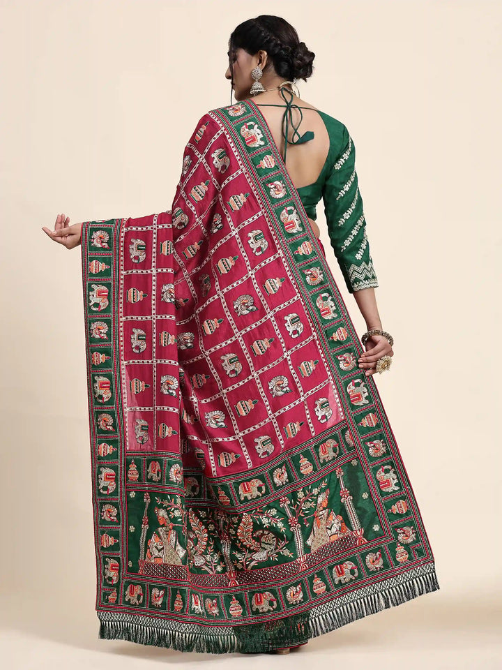 Elegant Vichitra-Silk Saree | Heavy-Embroidery & Diamond-Work Wedding Wear