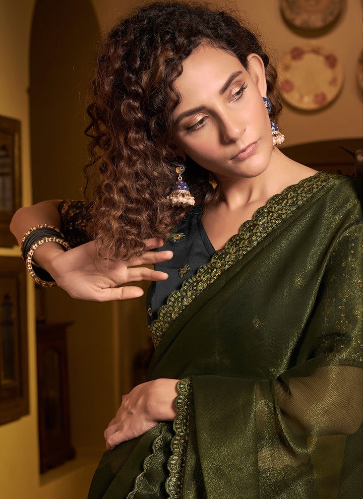 Elegant Sitara-Chiffon Saree | Embroidered Design with Art-Silk Blouse Included