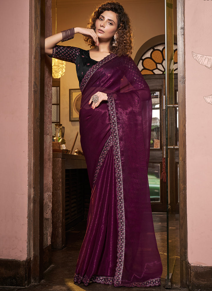 Elegant Sitara-Chiffon Saree | Embroidered Design with Art-Silk Blouse Included