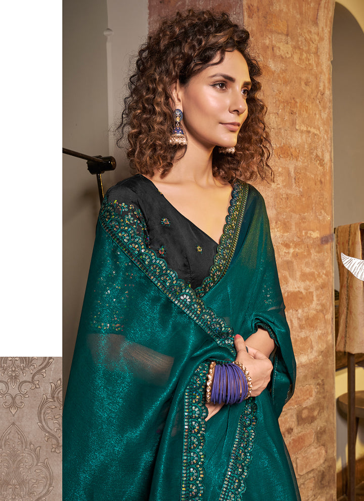 Elegant Sitara-Chiffon Saree | Embroidered Design with Art-Silk Blouse Included