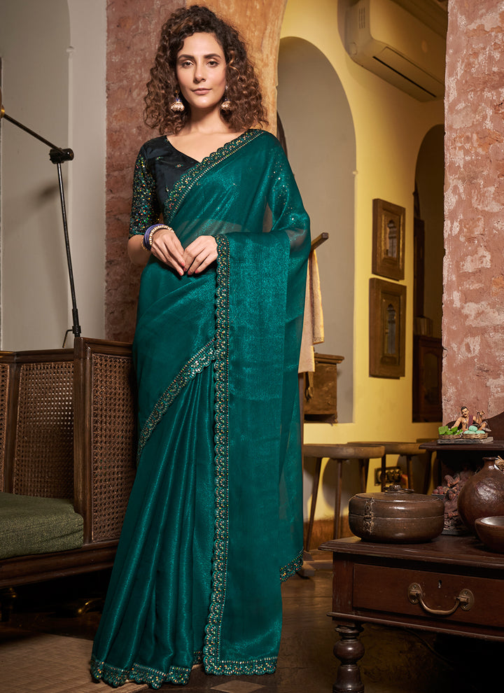 Elegant Sitara-Chiffon Saree | Embroidered Design with Art-Silk Blouse Included