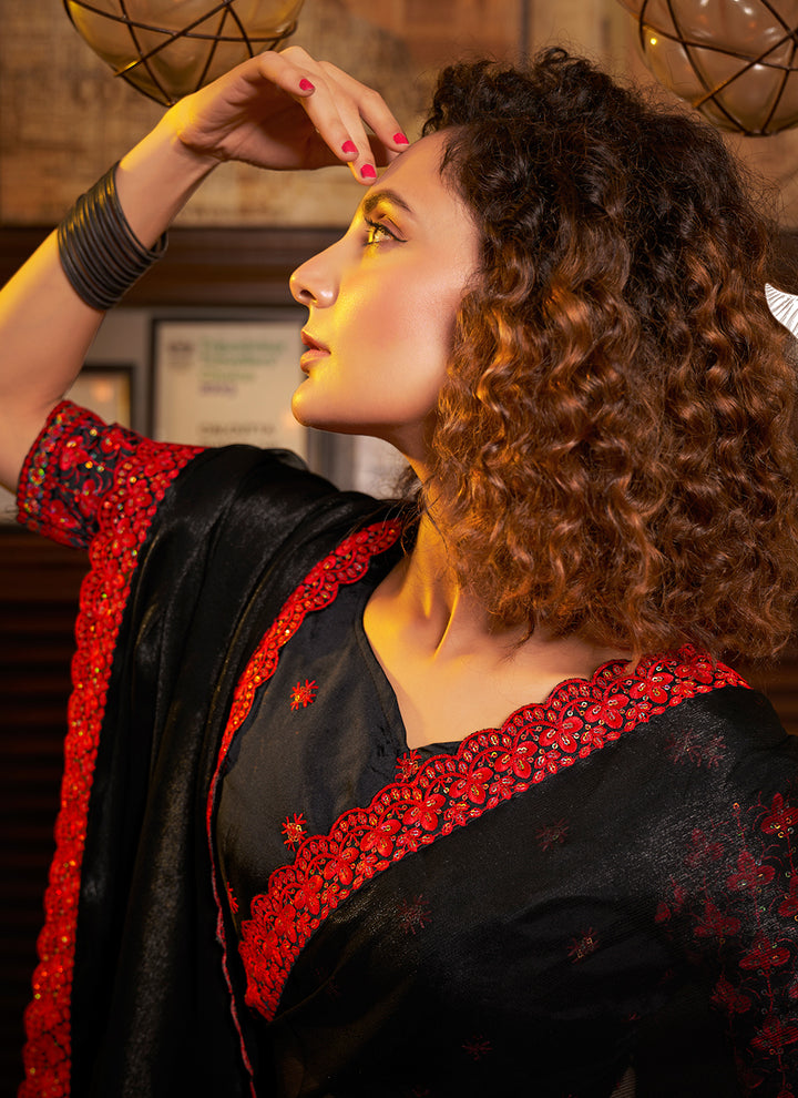 Elegant Sitara-Chiffon Saree | Embroidered Design with Art-Silk Blouse Included