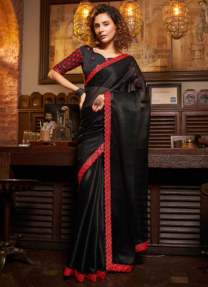 Elegant Sitara-Chiffon Saree | Embroidered Design with Art-Silk Blouse Included