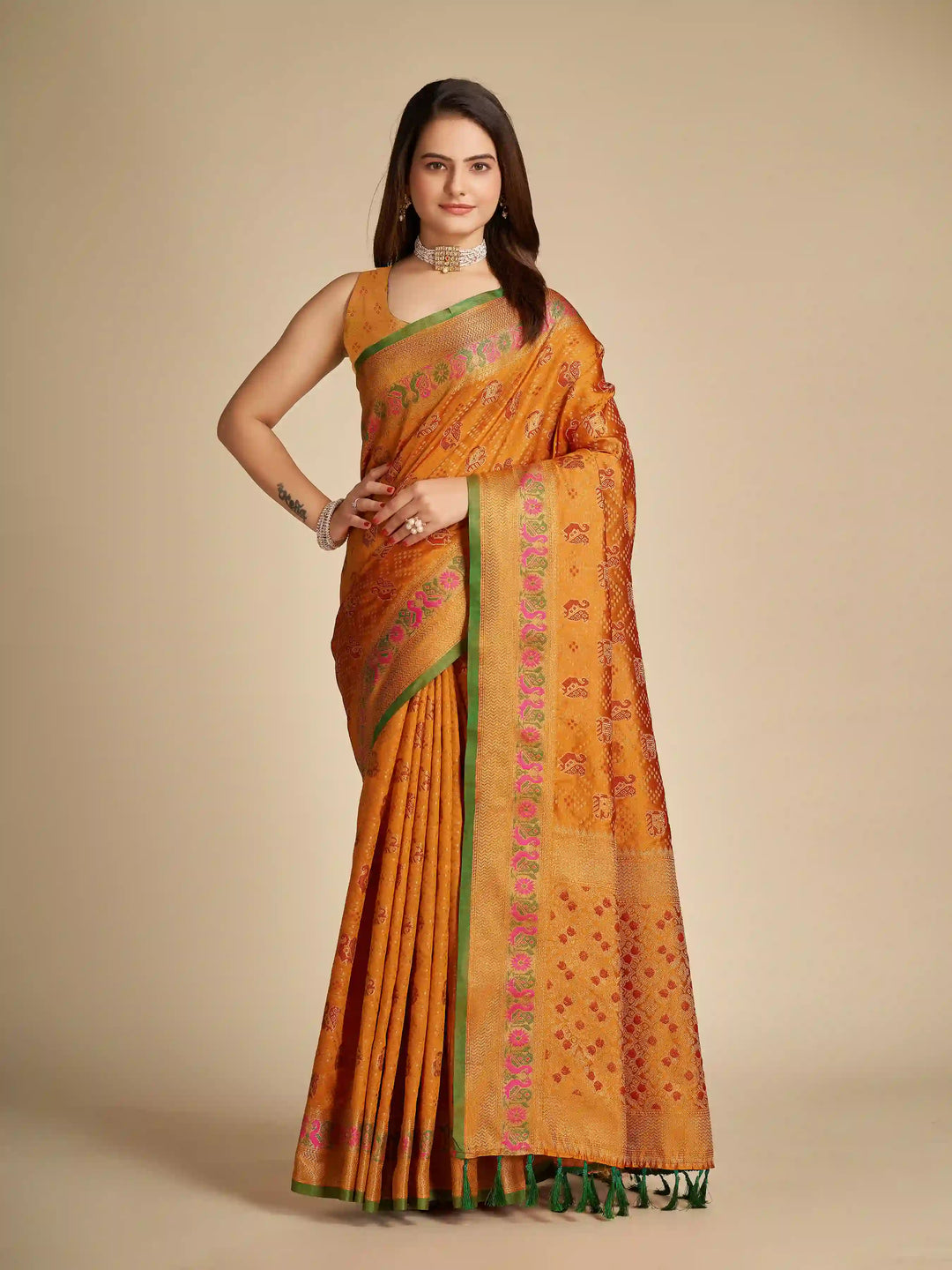 Elegant Patola Silk Saree | Meenakari Jacquard Work Ideal for Celebrations