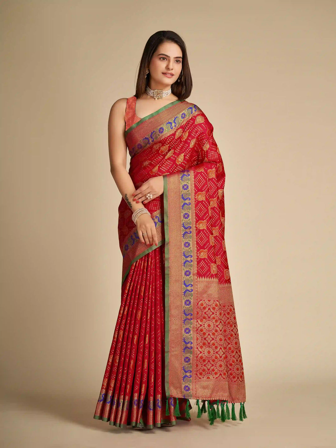 Elegant Patola Silk Saree | Meenakari Jacquard Work Ideal for Celebrations