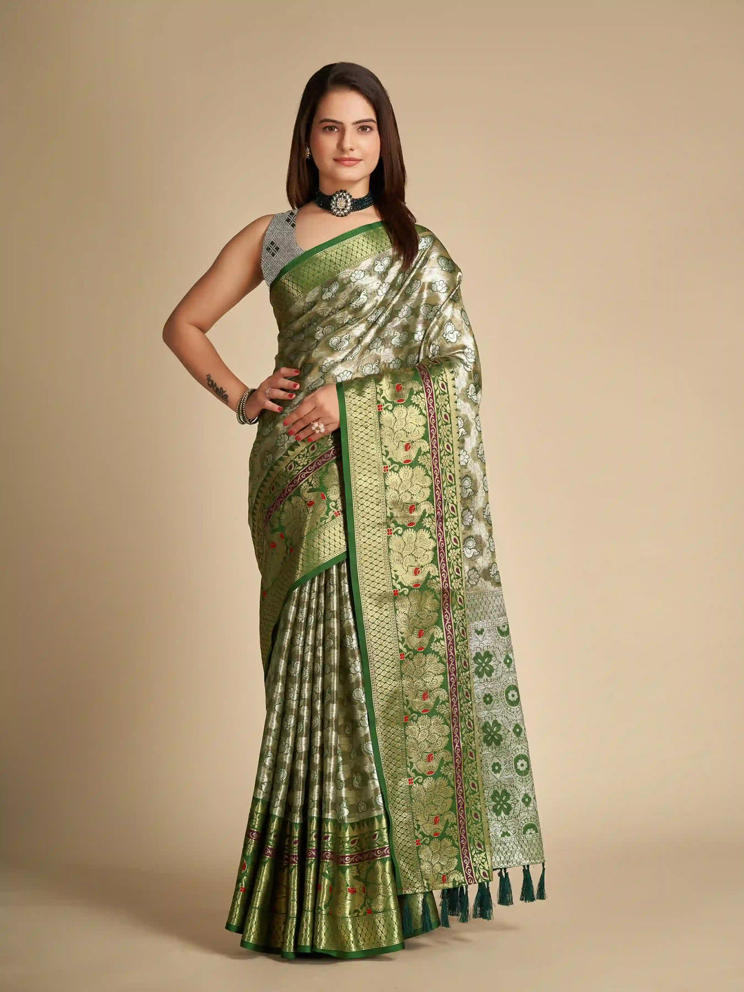 Embroidered Tissue Silk Saree | Stunning Designer Look Perfect for Celebrations