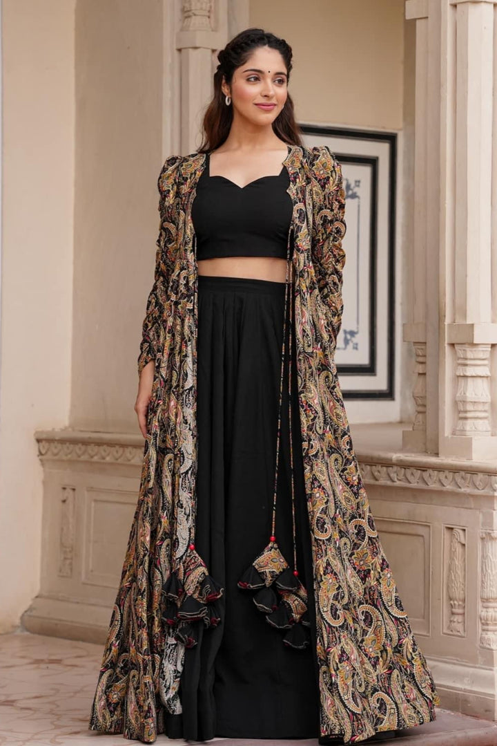Faux-Georgette Palazzo Set | Digital Printed Full-Sleeve Sweetheart Neck