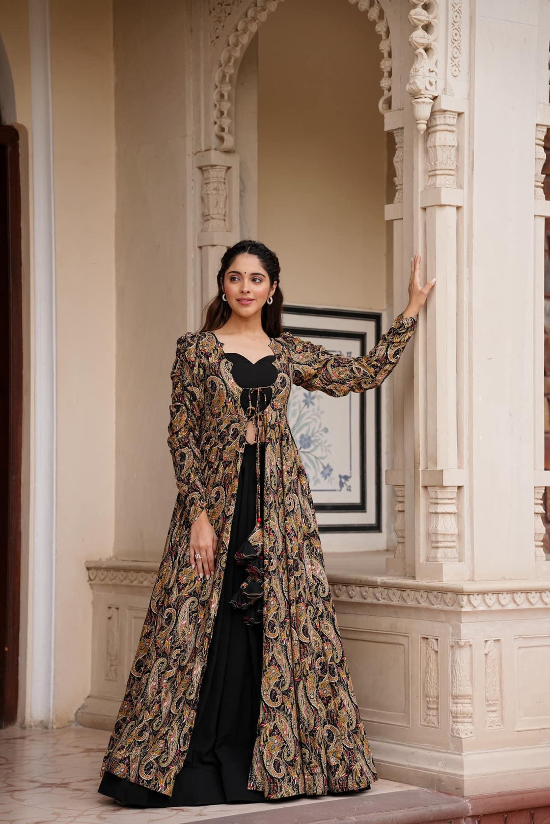 Faux-Georgette Palazzo Set | Digital Printed Full-Sleeve Sweetheart Neck