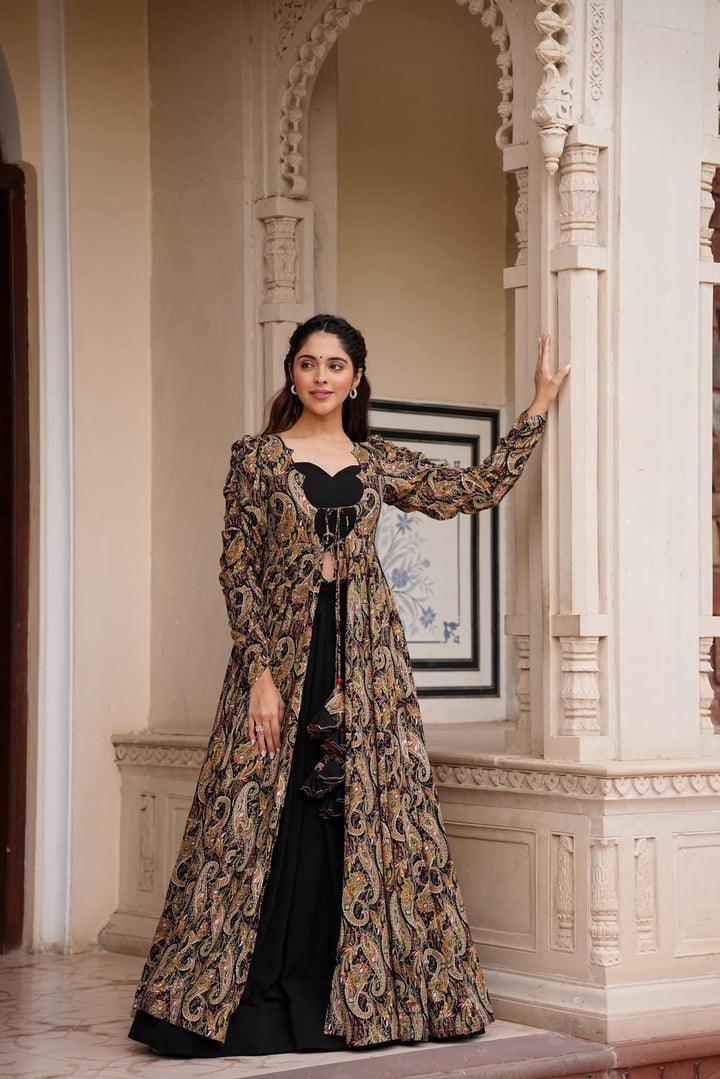 Faux-Georgette Palazzo Set | Digital Printed Full-Sleeve Sweetheart Neck