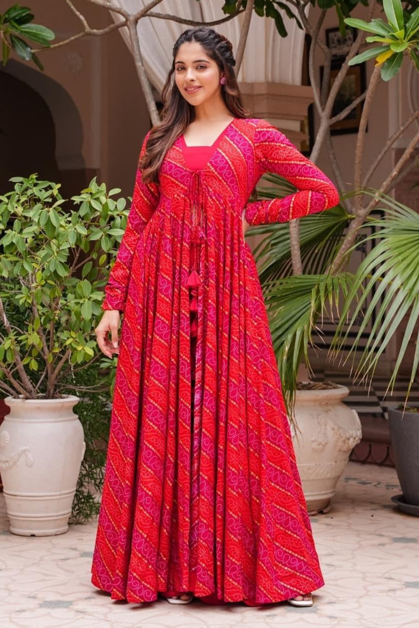 Faux-Georgette Palazzo Set | Digital-Printed Full-Sleeve for Special Events